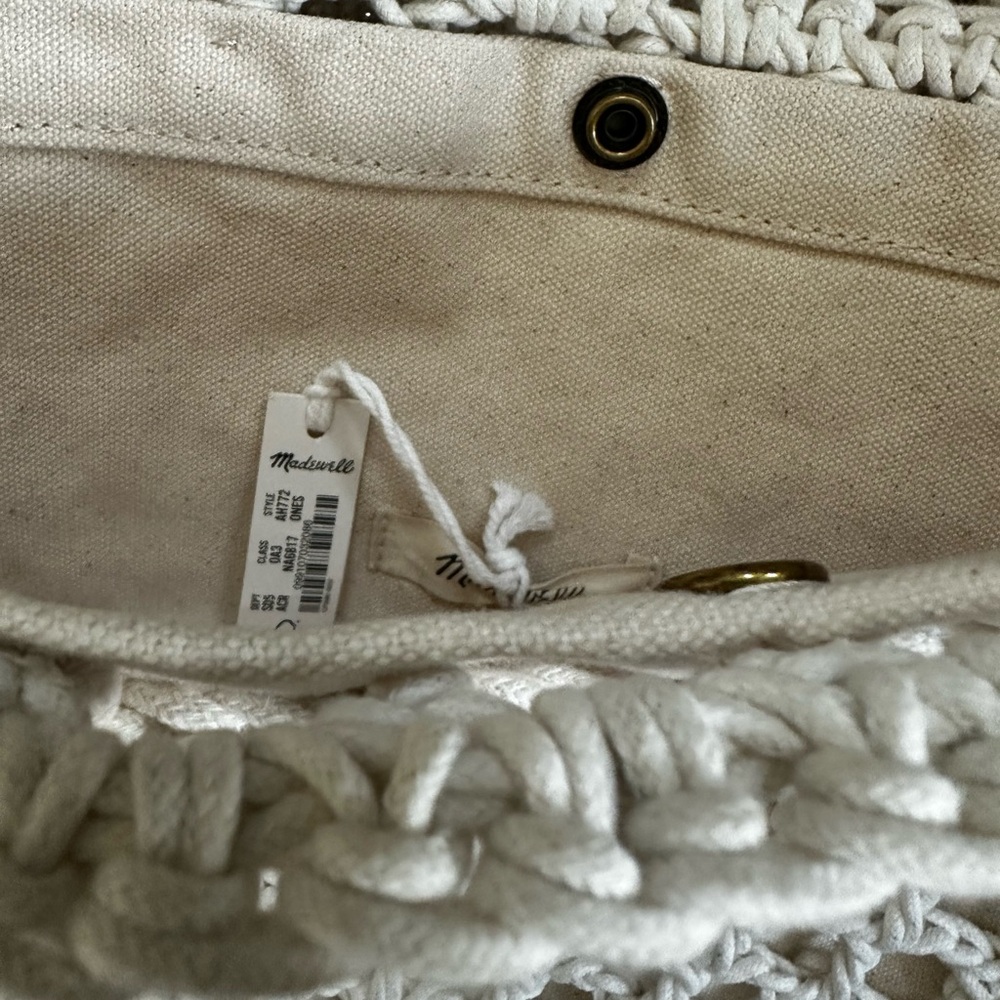 Madewell White Crochet Knit Shoulder Bag Crossbody Boho Beach Coastal Travel - Picture 7 of 7